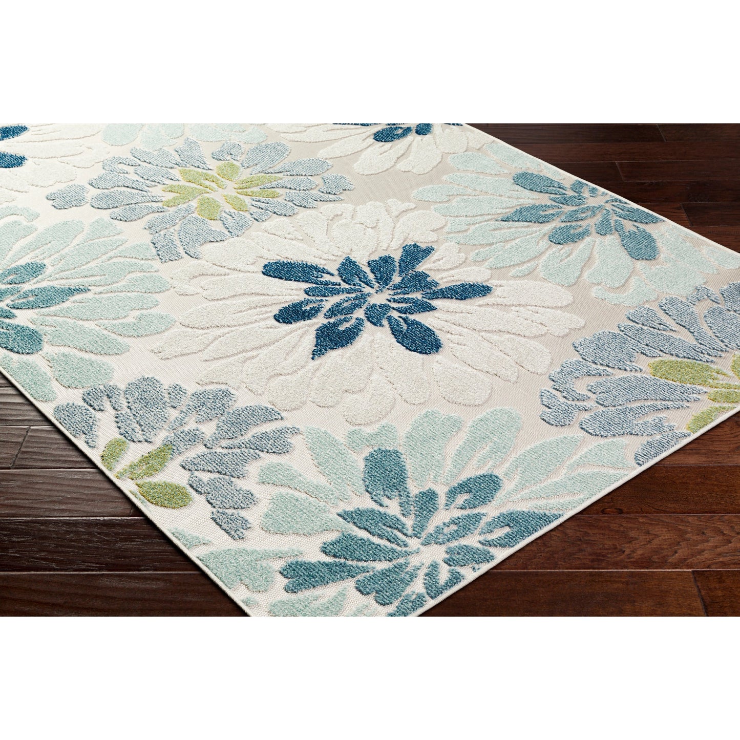 004 SI-2132294,SI-2132295,SI-2132296 | Closeup | Lakeside LKD-2300 Indoor/Outdoor Rug by Livabliss in cream, light slate, pale blue, blue, dark blue, olive. Made from face: 100% polypropylene, warp: 100% polypropylene in a unique style.
