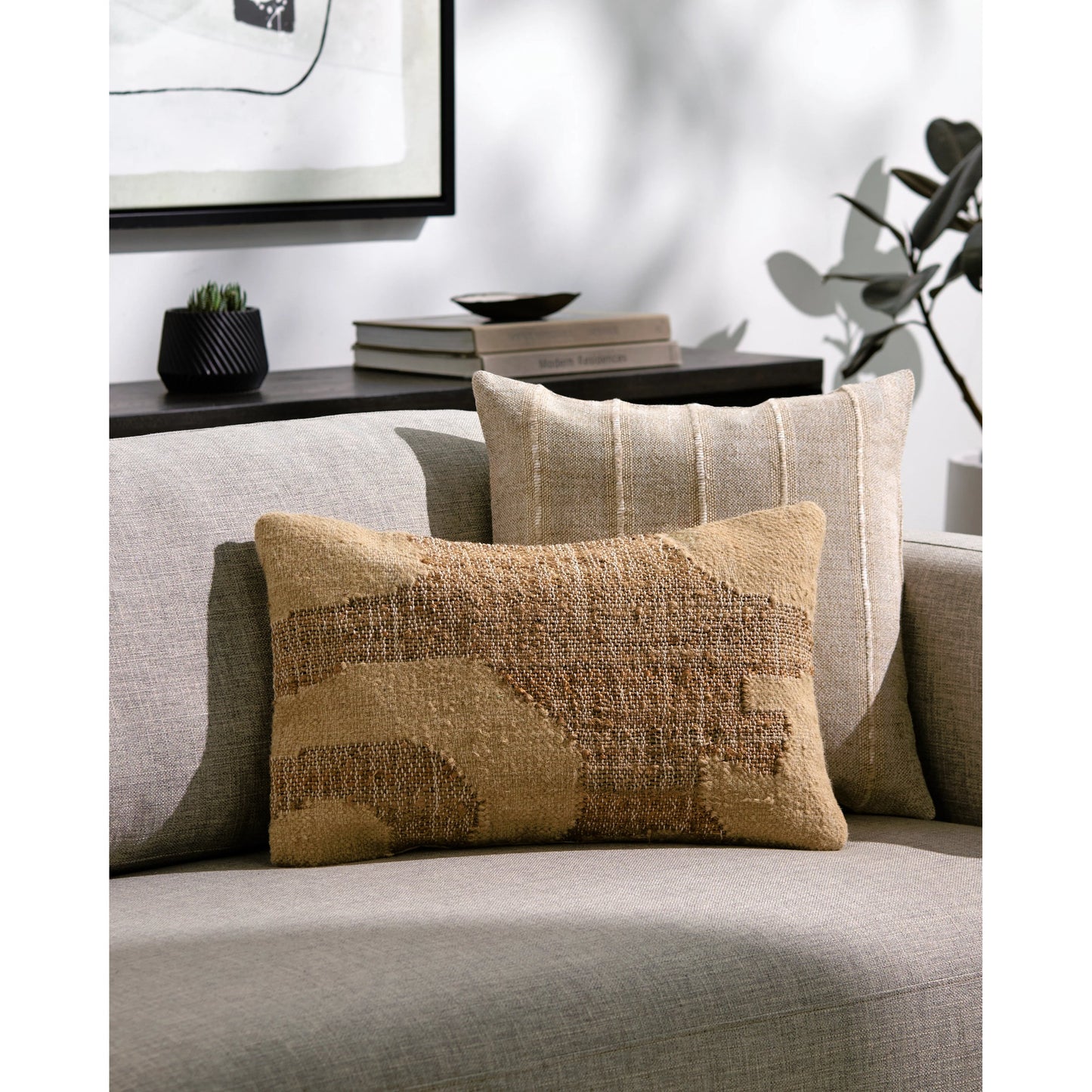002 SI-2163384,SI-2163385 | Lifestyle | Luke Accent Pillow - 487404 by Surya in khaki, tan, pearl, sand, desert tan, prairie dust, copper. Made from jute, wool, cotton in a modern style.