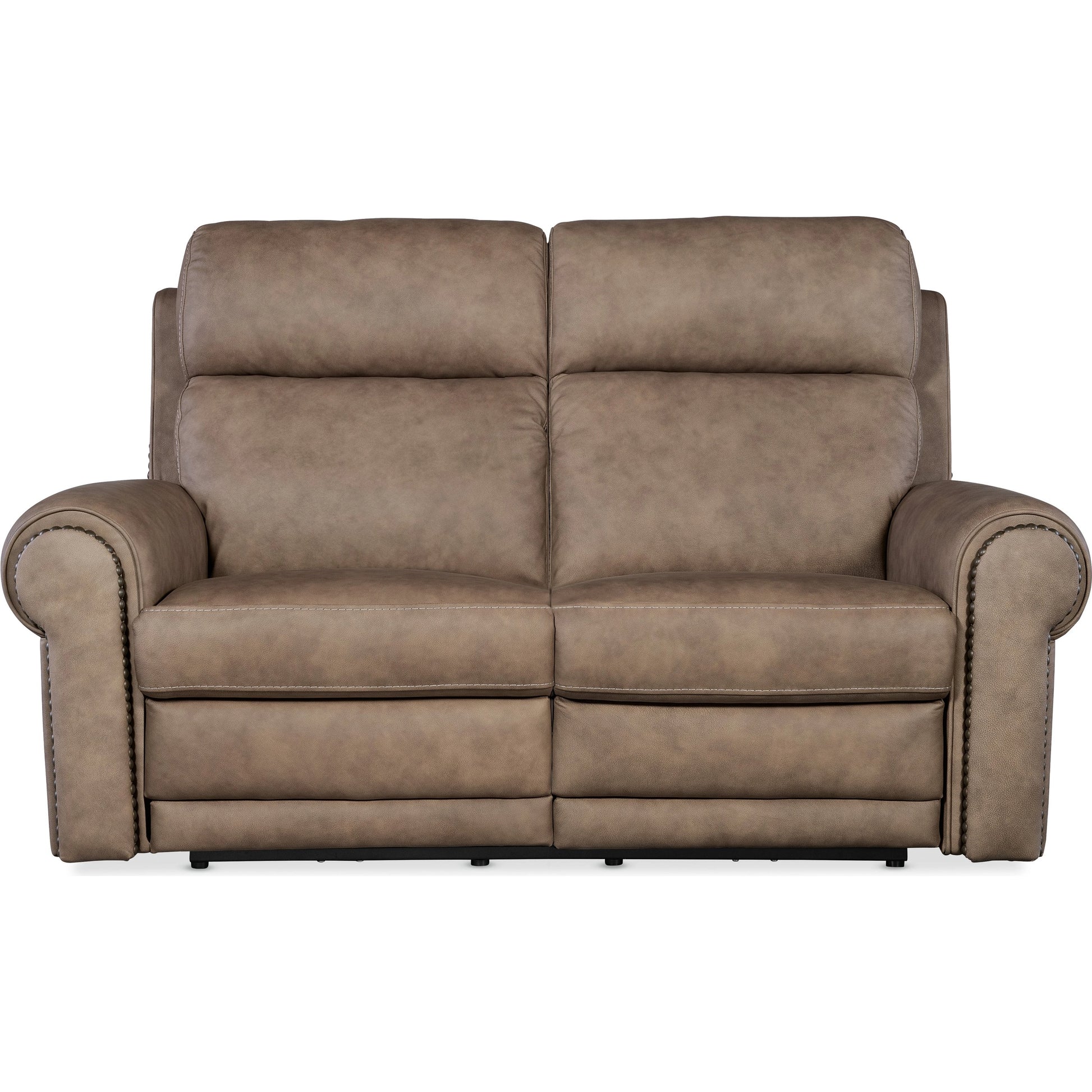 Duncan Power Loveseat by Hooker Furniture in kalahari bark. Made from leather, kalahari bark (semi-aniline top grain with splits) in a traditional style.