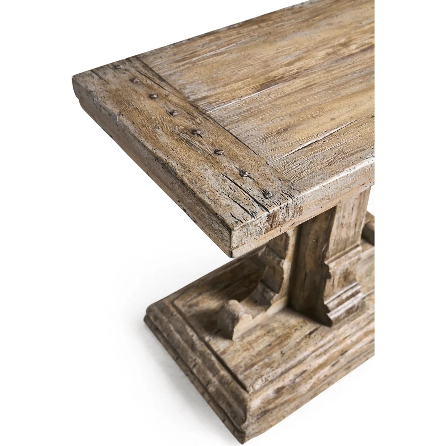 008 SI-2535702 | Closeup | Caldera Pedestal-Base Side Table by Jonathan Charles in light spain painted walnut. Made from main acacia in a unique style.