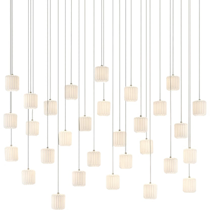 Dove Linear Pendant by Currey and Company in painted silver, white. Made from metal, ceramic in a modern style.