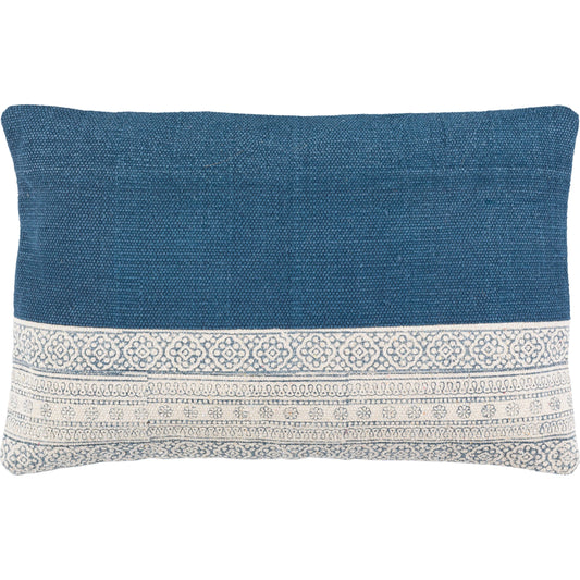 Lola Pillow - 10795 by Livabliss in pale blue, cream, navy. Made from 100% cotton in a eclectic & global style.