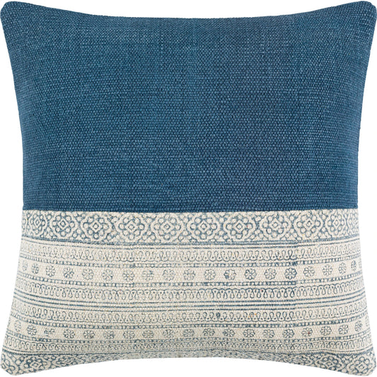 Lola Pillow - 10795 by Livabliss in pale blue, cream, navy. Made from 100% cotton in a eclectic & global style.