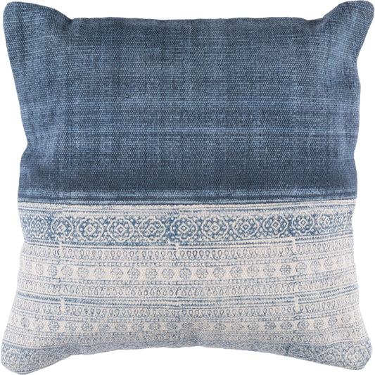 Lola Pillow - 10795 by Livabliss in pale blue, cream, navy. Made from 100% cotton in a eclectic & global style.