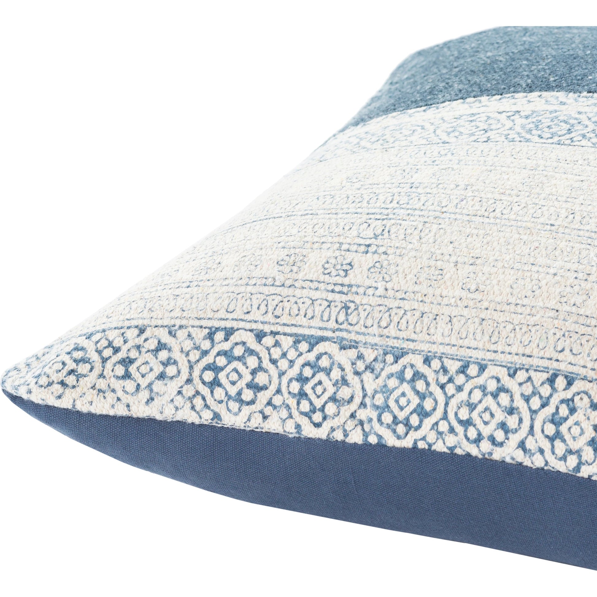 Lola Pillow - 10795 by Livabliss in pale blue, cream, navy. Made from 100% cotton in a eclectic & global style.
