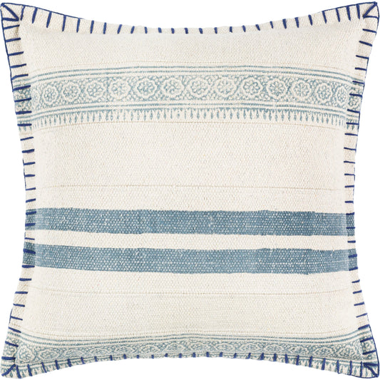 Lola Pillow - 5798 by Livabliss in navy, cream, pale blue. Made from 100% cotton in a eclectic & global style.