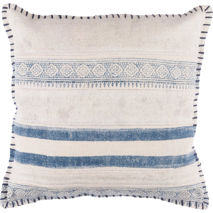 Lola Pillow - 5798 by Livabliss in navy, cream, pale blue. Made from 100% cotton in a eclectic & global style.