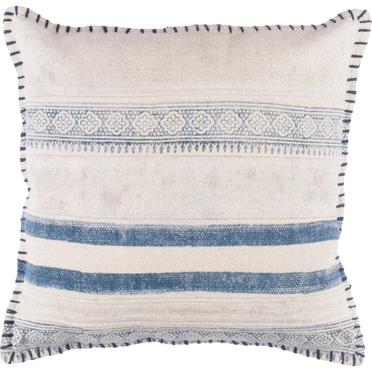 Lola Pillow - 5798 by Livabliss in navy, cream, pale blue. Made from 100% cotton in a eclectic & global style.