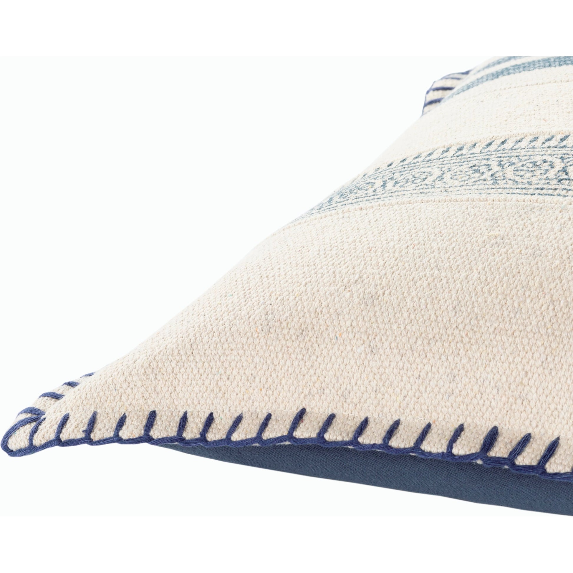 Lola Pillow - 5798 by Livabliss in navy, cream, pale blue. Made from 100% cotton in a eclectic & global style.
