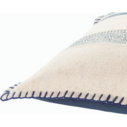 Lola Pillow - 5798 by Livabliss in navy, cream, pale blue. Made from 100% cotton in a eclectic & global style.