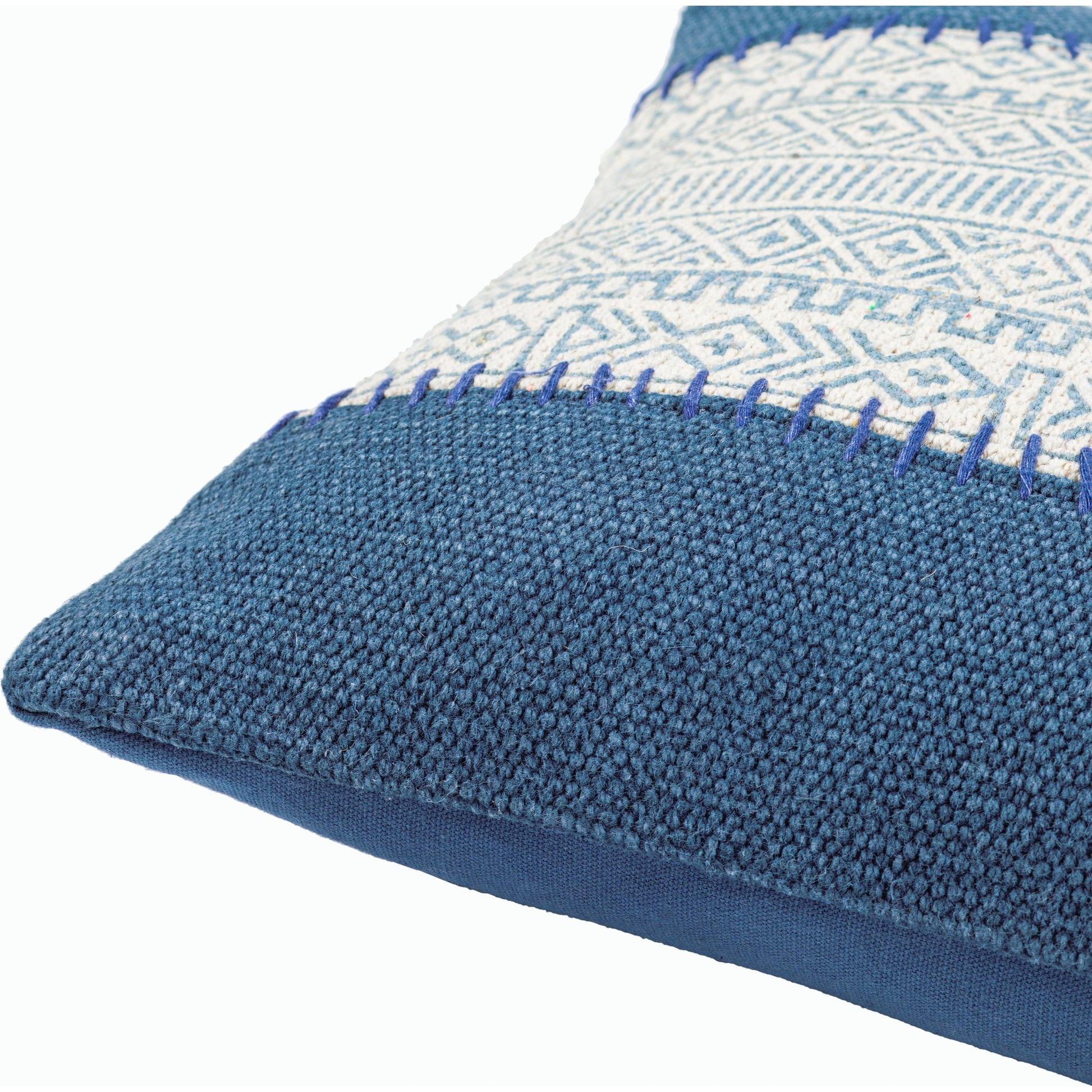 Lola Pillow - 18794 by Livabliss in cream, pale blue, navy. Made from 100% cotton in a eclectic & global style.