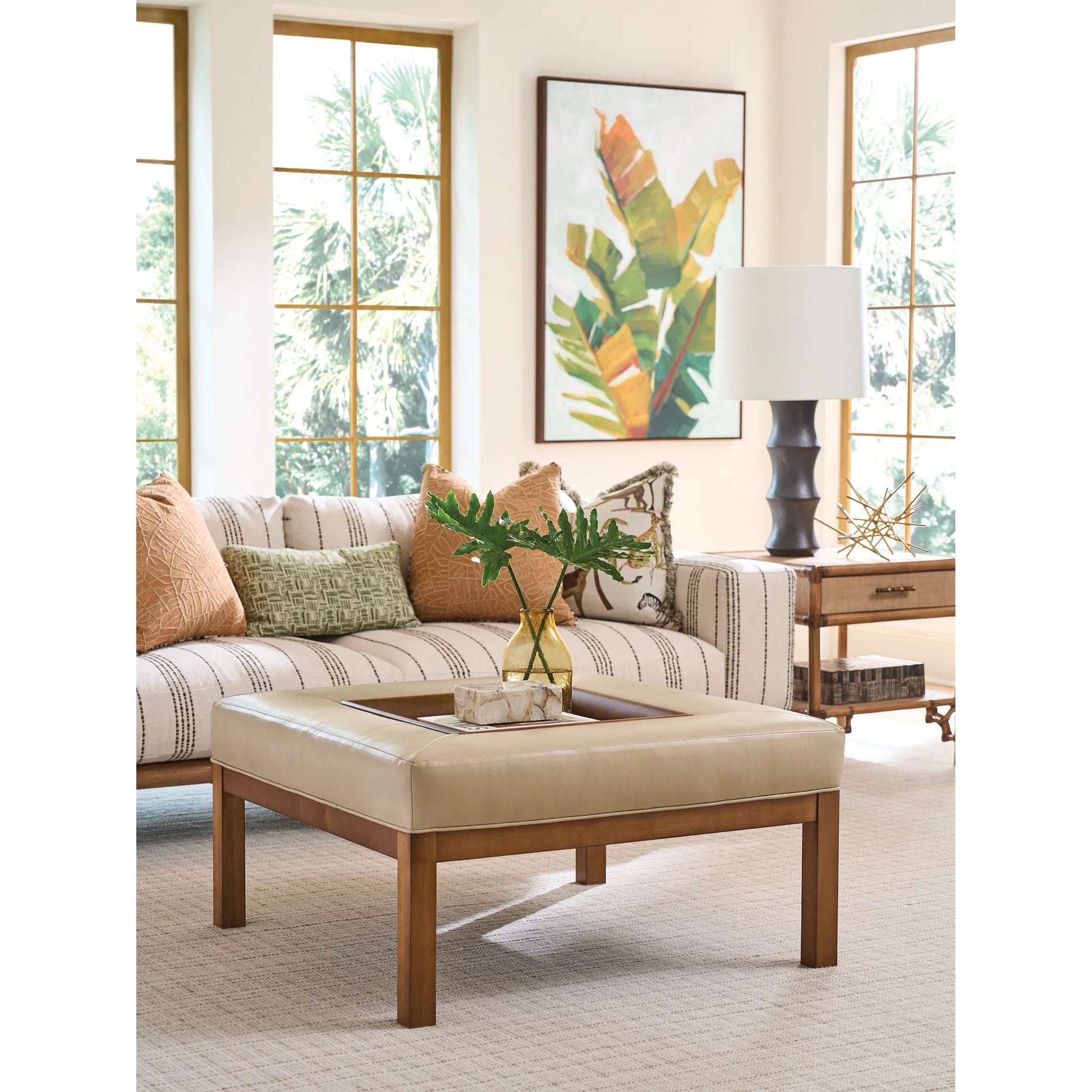 Crandon Park Leather Ottoman by Lexington in leather. Made from unique in a unique style.