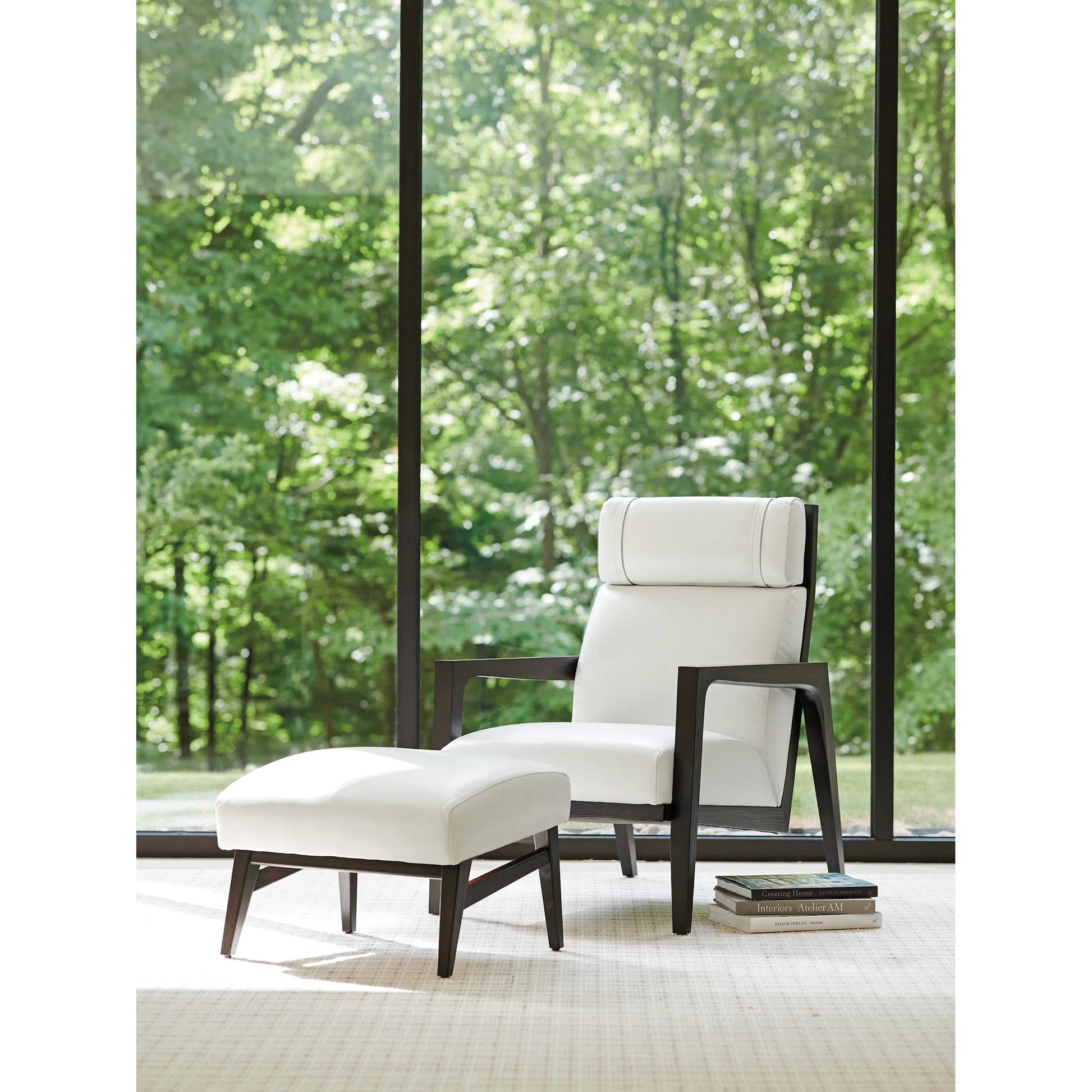 Covina Leather Ottoman by Tommy Bahama Home in white, ivory and ebony. Made from hickory, leather in a unique style.