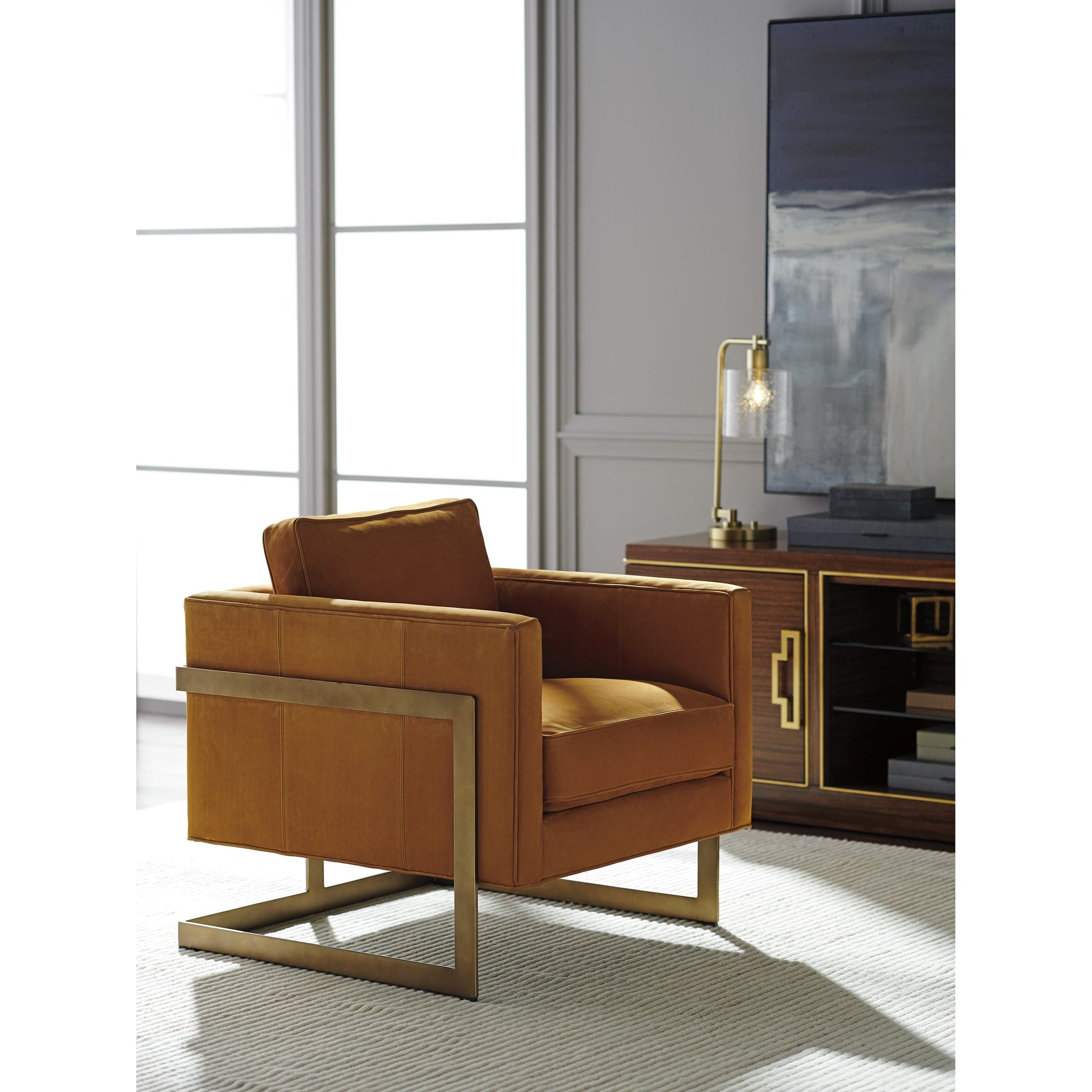 Winthrop Leather Chair by Lexington in butterscotch and leather. Made from unique in a modern style.