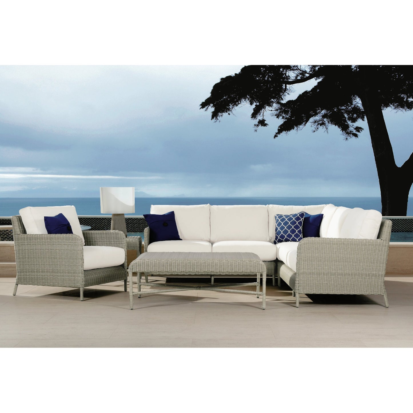 005 SI-2166936 | Lifestyle | Manhattan Outdoor Club Chair by Sunset West in gray. Made from resin wicker in a modern style.