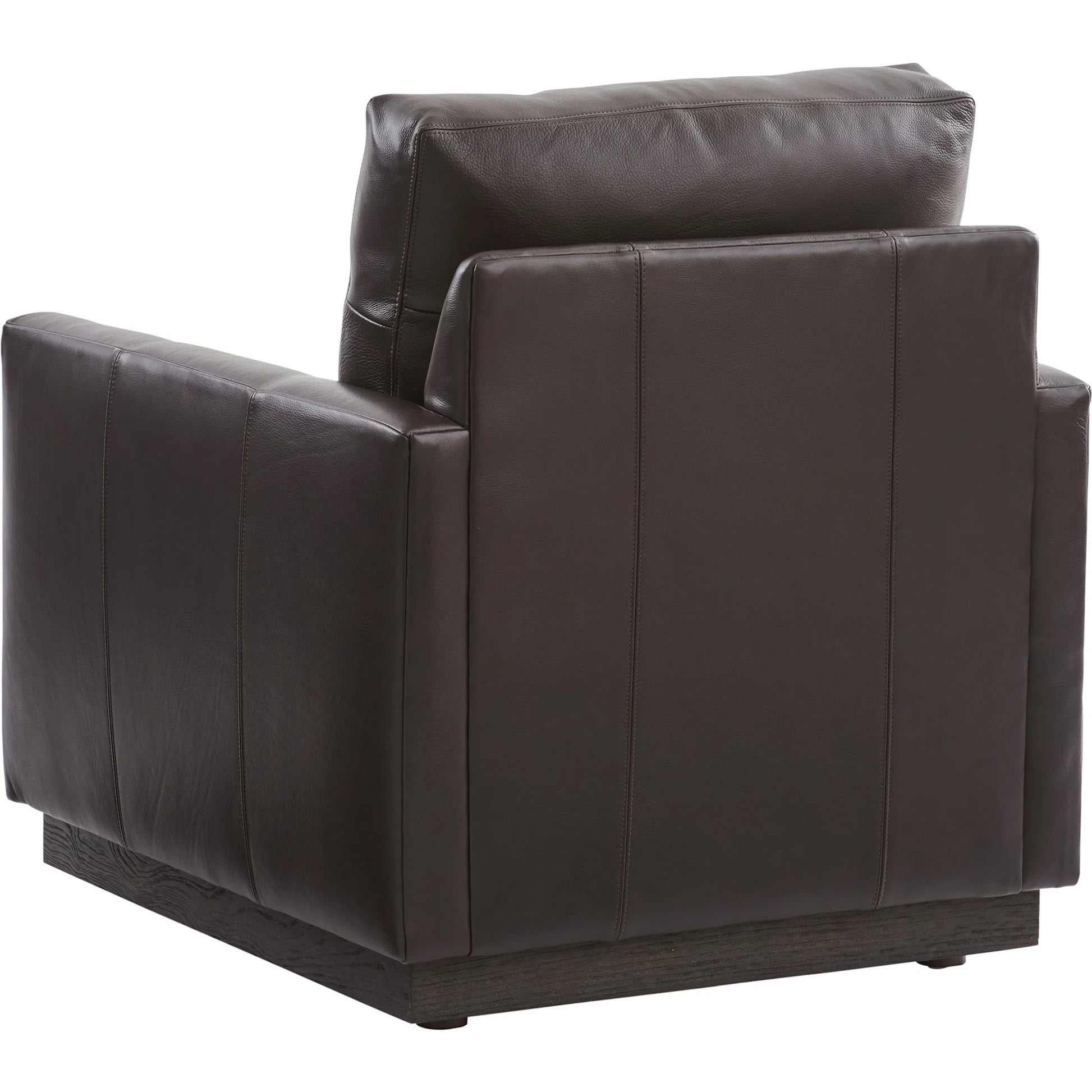 Meadow View Leather Swivel Chair by Barclay Butera in dark brown and dark brown. Made from mahogany, leather in a unique style.
