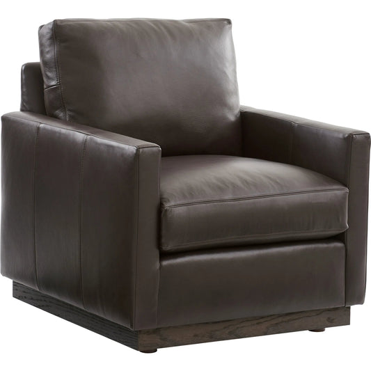 Meadow View Leather Swivel Chair by Barclay Butera in dark brown and dark brown. Made from mahogany, leather in a unique style.