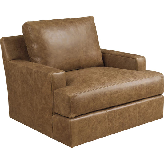 Millington Leather Chair by Barclay Butera in brown. Made from mahogany, leather in a unique style.