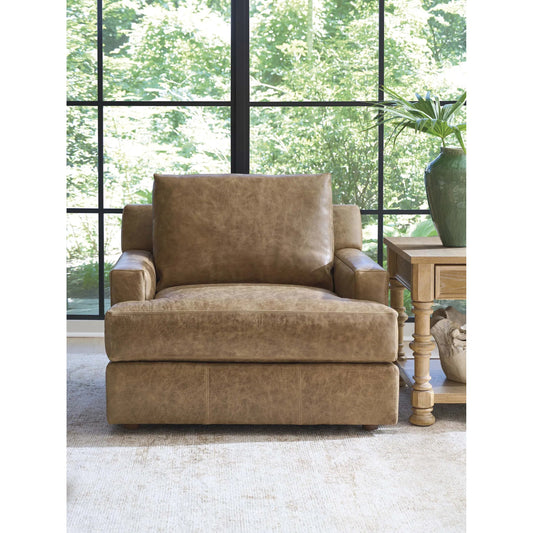 Millington Leather Chair by Barclay Butera in brown. Made from mahogany, leather in a unique style.