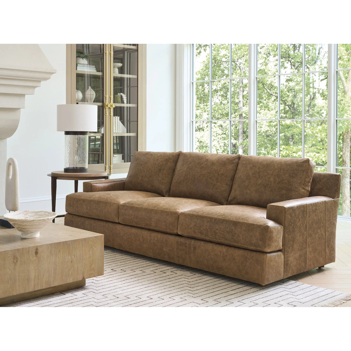 003 SI-2540487 | Lifestyle | Millington Leather Sofa by Barclay Butera in brown. Made from mahogany, leather in a unique style.