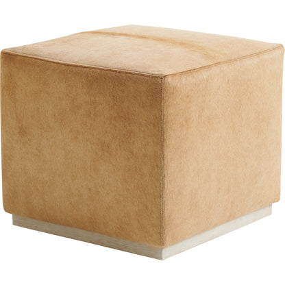 Colby Leather Ottoman by Barclay Butera in tan. Made from hide on hair leather in a transitional style.