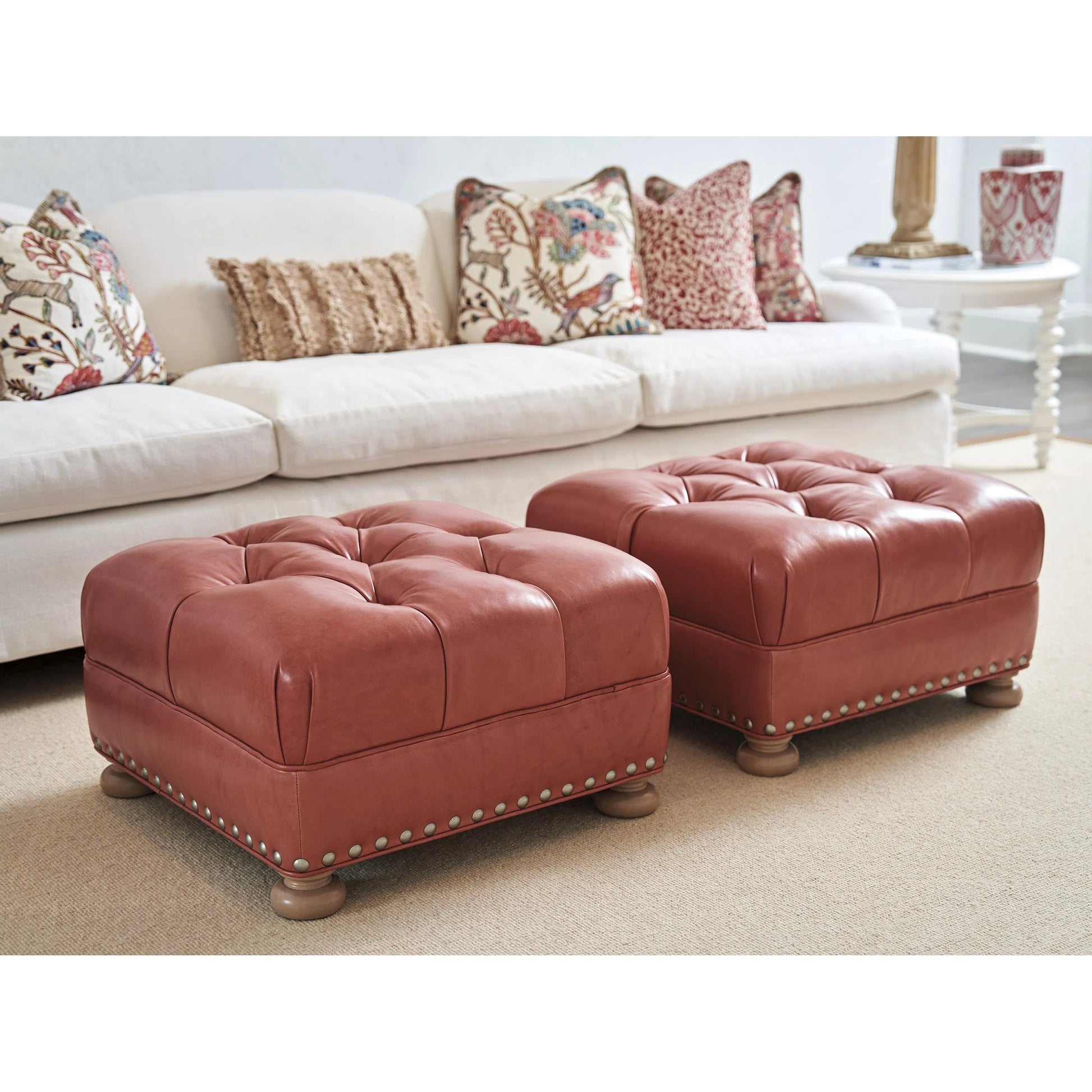 Winslow Leather Ottoman by Barclay Butera in leather. Made from unique in a traditional style.