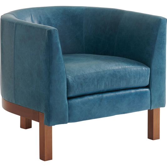 Sonata Leather Chair by Tommy Bahama Home in blue and tan. Made from hickory, leather in a unique style.