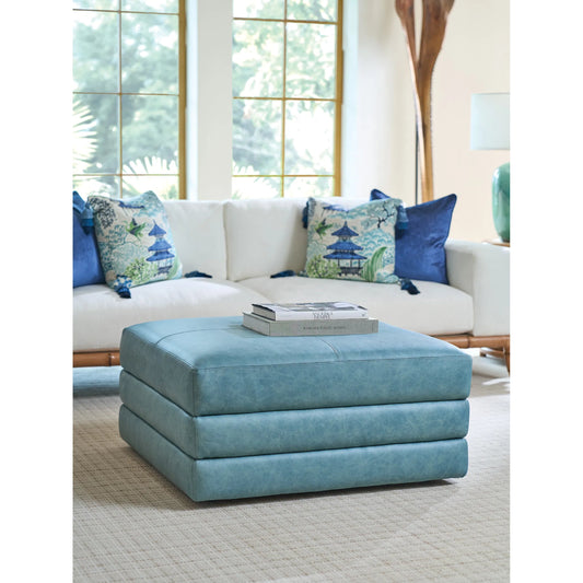 Brickell Leather Ottoman by Lexington in blue, aqua. Made from oak, leather in a unique style.
