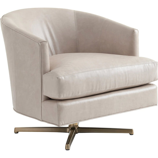 Graves Leather Swivel Chair by Lexington in beige, tan and brass. Made from oak, leather, metal in a unique style.