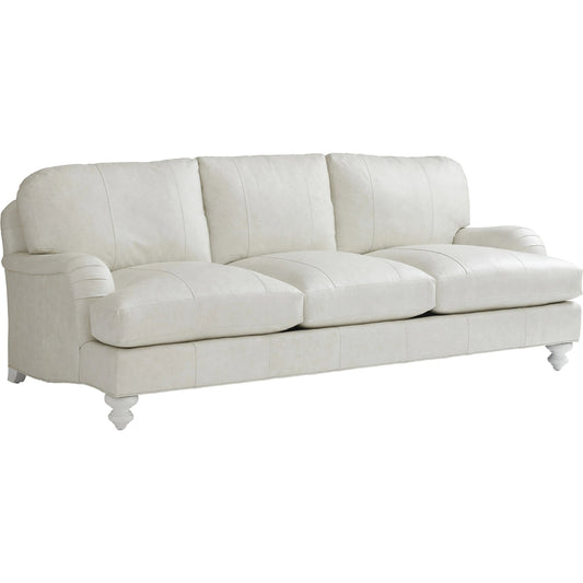 Gilmore Leather Sofa by Tommy Bahama Home in white, ivory and white. Made from mahogany, fabric in a unique style.