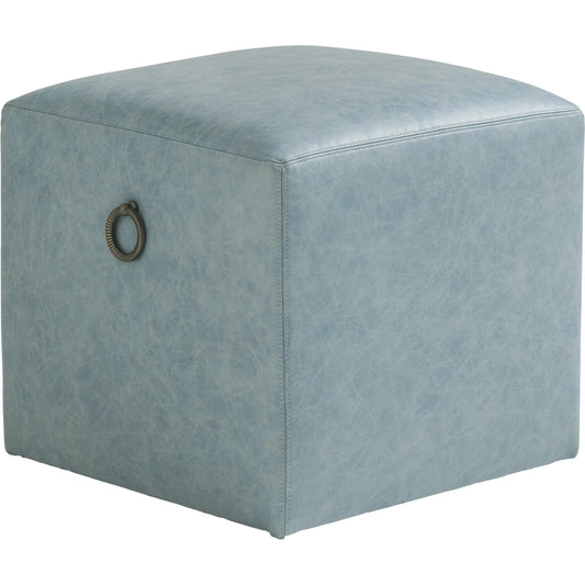 Jupiter Leather Ottoman by Tommy Bahama Home in blue, aqua. Made from mahogany, fabric in a unique style.