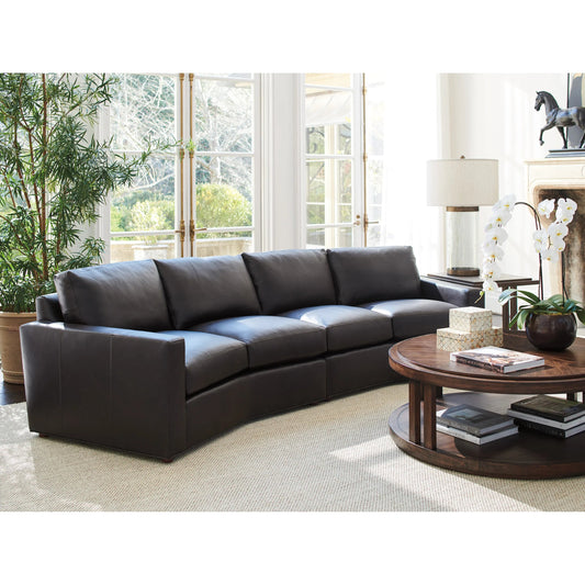 Ashbury Chocolate Leather Sectional by Lexington in dark brown and sailcloth. Made from walnut, fabric in a unique style.