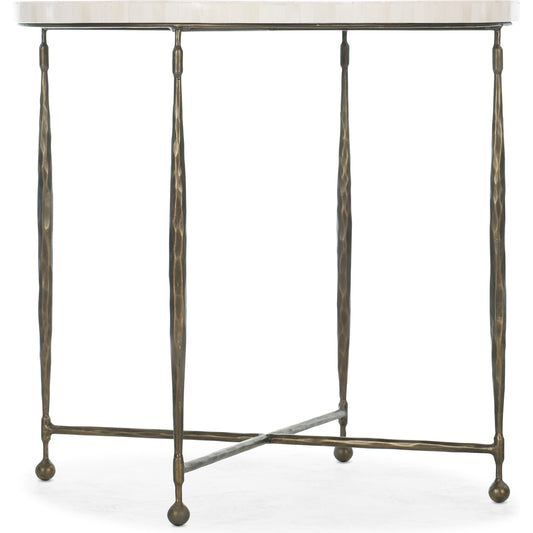 Commerce & Market Round End Table by Hooker Furniture in gold. Made from bone inlay, iron in a cottage & farmhouse style.