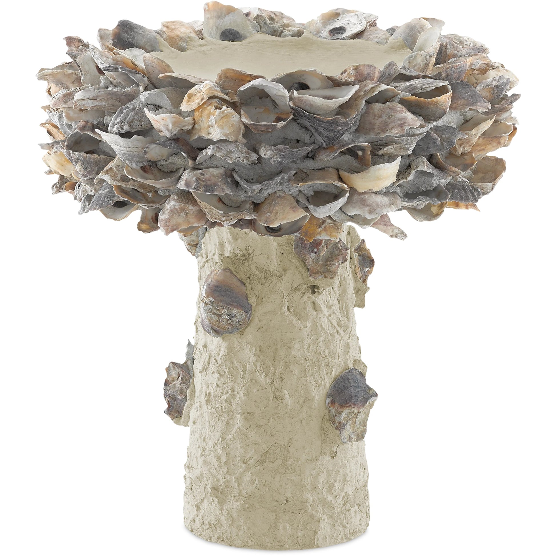 Oyster Shell Bird Bath by Currey and Company. Made from oyster shells, concrete, iron in a eclectic & global style.