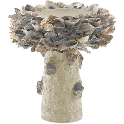 Oyster Shell Bird Bath by Currey and Company. Made from oyster shells, concrete, iron in a eclectic & global style.