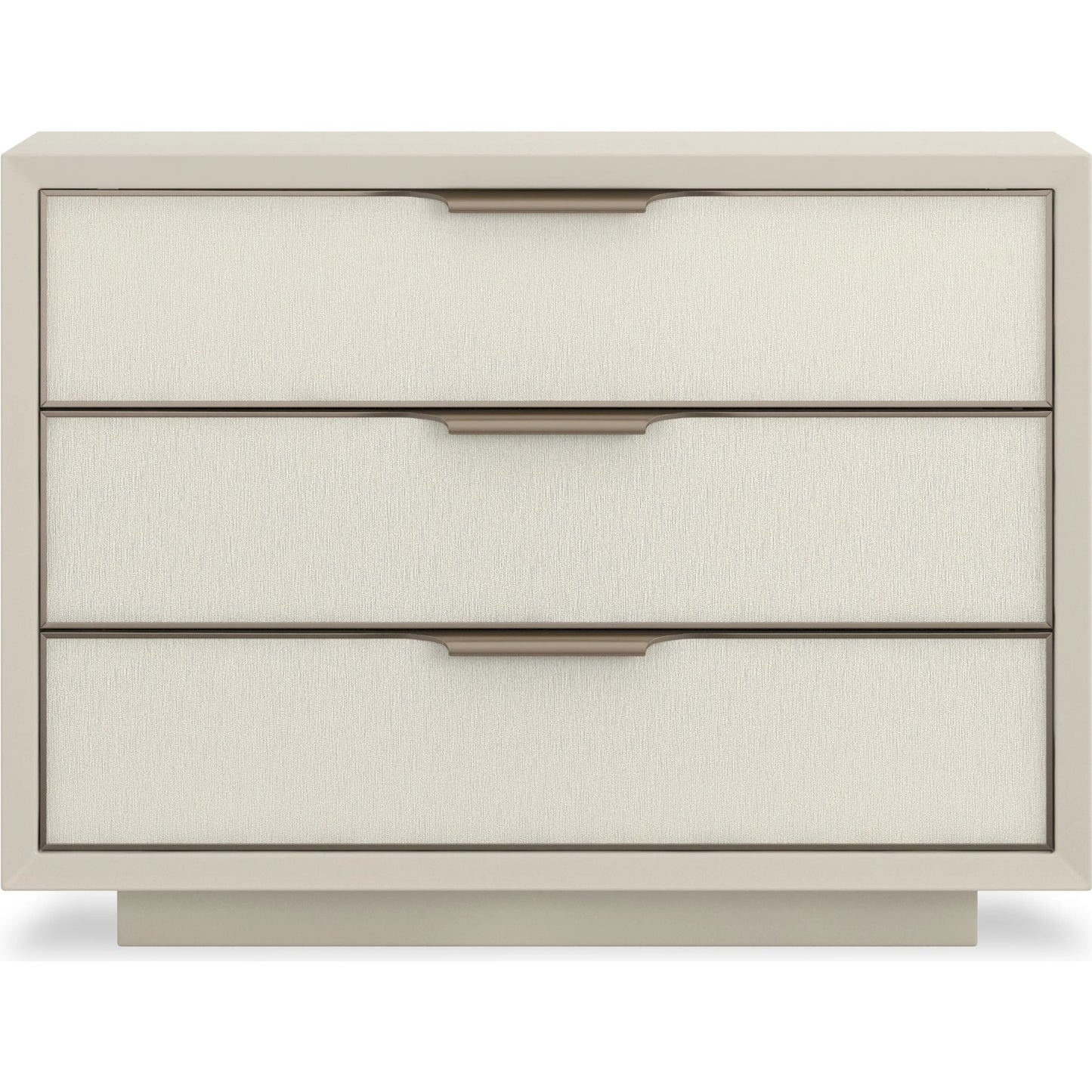 001 SI-2250626 | Additional Silo | Triple Wrap 3-Drawer Nightstand by Caracole in almond milk, champagne gold. Made from asian hardwood in a transitional style.