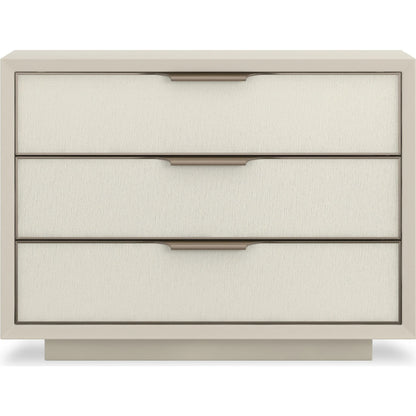 Triple Wrap 3-Drawer Nightstand by Caracole in almond milk, champagne gold. Made from asian hardwood in a transitional style.