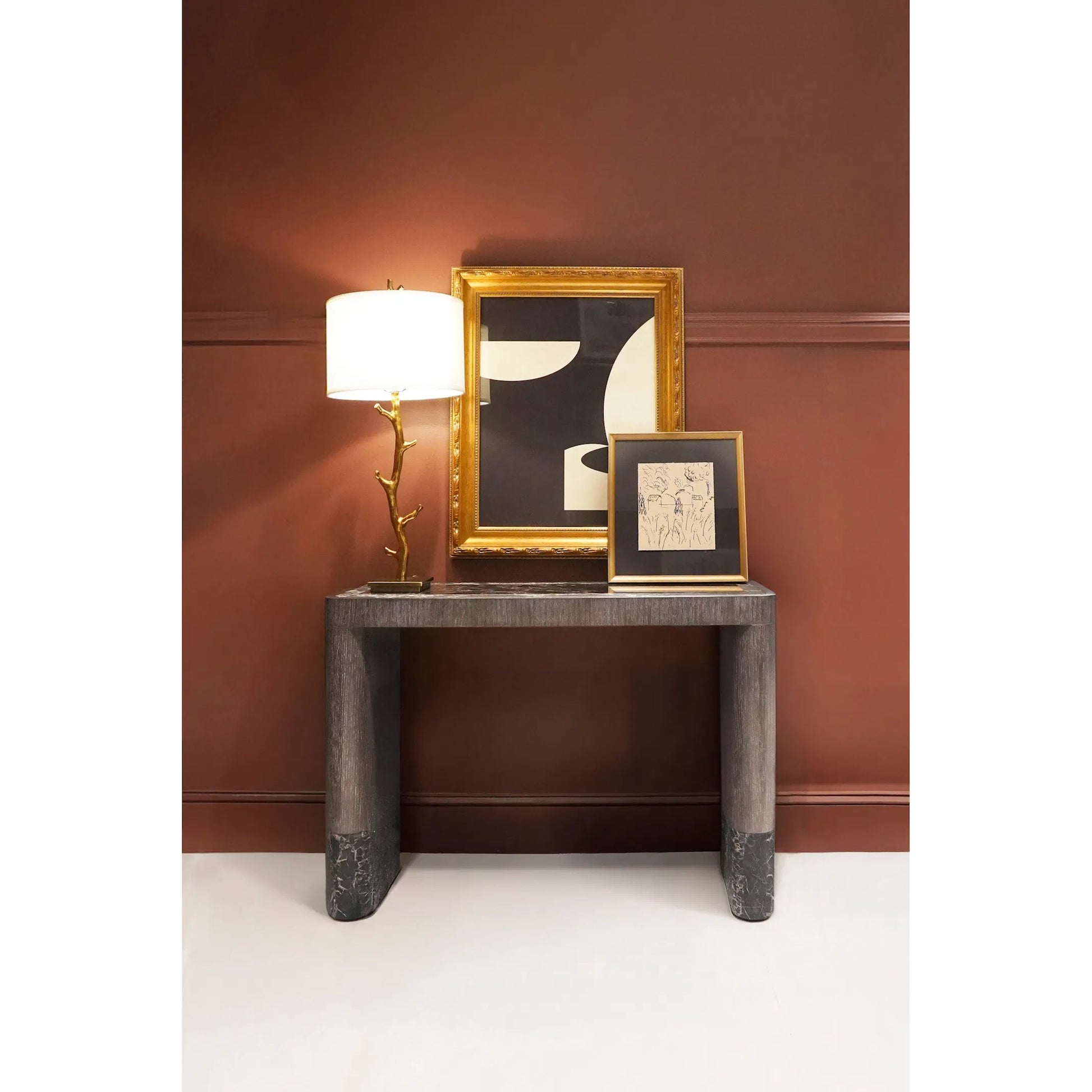 Monarch Console Table by Jonathan Charles in chocolate apricot oak. Made from main oak veneer in a unique style.