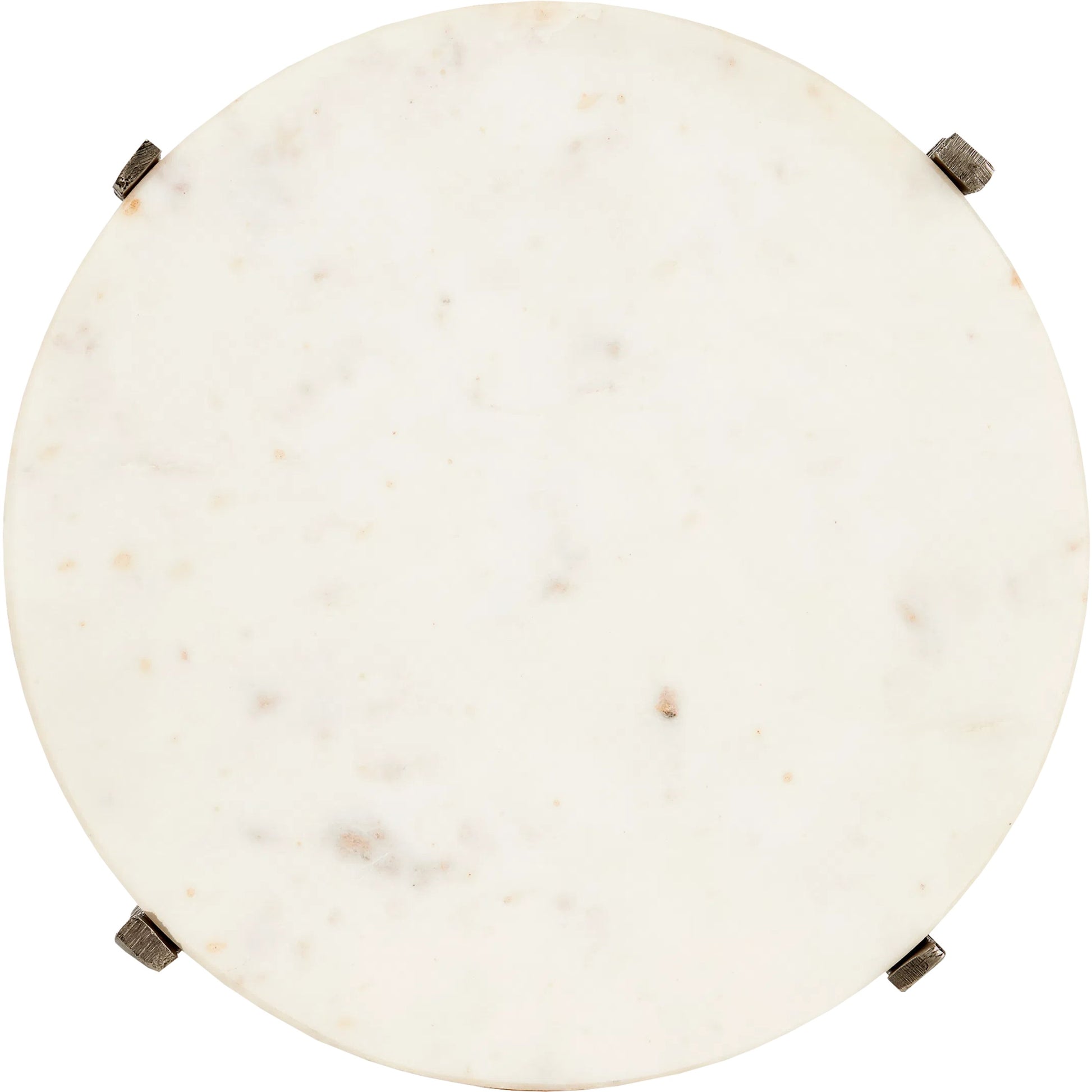 Micha Accent Table by Currey and Company in antique nickel, white. Made from cast aluminum, marble in a modern style.