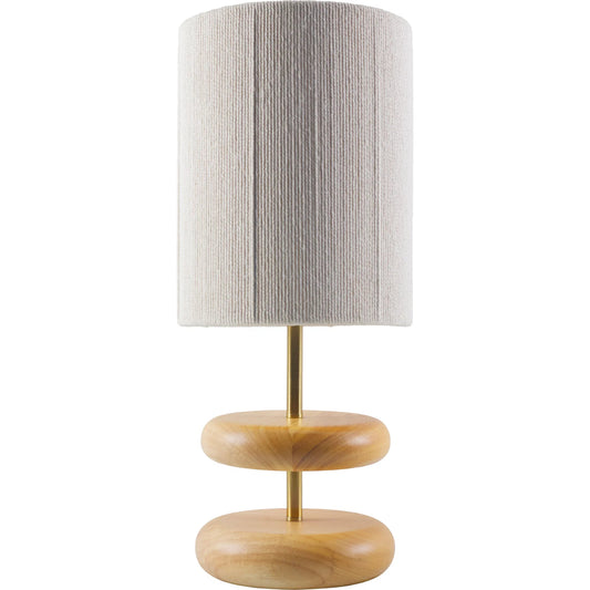 Lombardi Accent Table Lamp 556767 by Livabliss in body: brown; shade: white; cord: translucent and painted. Made from beechwood, jute in a unique style.