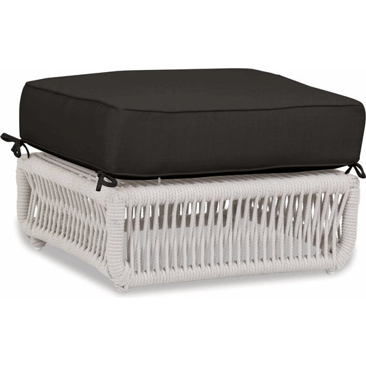 Dana Outdoor Rope Ottoman in Linen by Sunset West in whites/creams/beiges. Made from olefin rope in a coastal style.