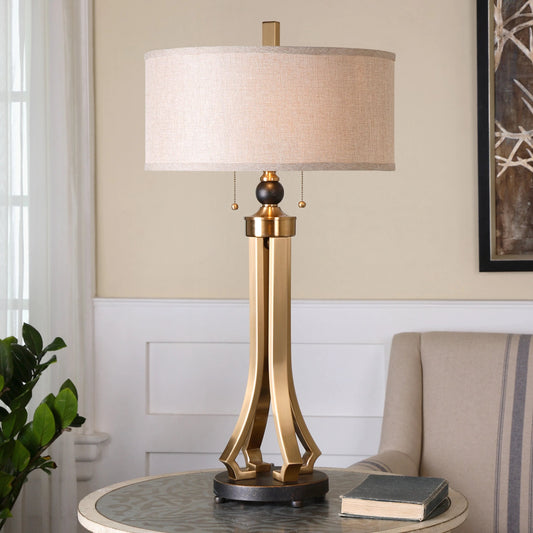 Selvino Brushed Brass Table Lamp by Uttermost. Made from iron, linen in a modern style.