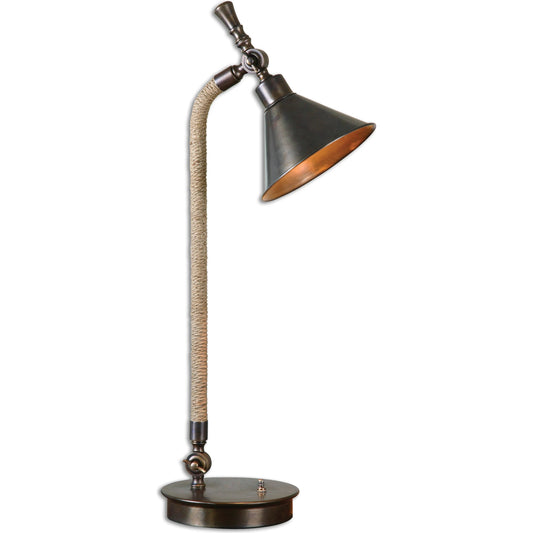 Duvall Task Lamp by Uttermost. Made from metal, fabric in a modern style.