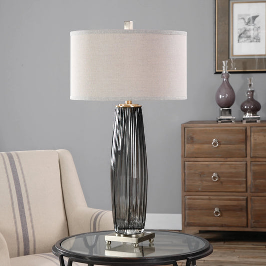 Vilminore Table Lamp by Uttermost in gray. Made from metal, glass in a modern style.