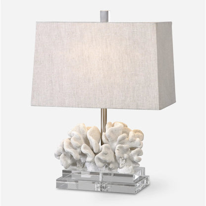 Coral Sculpture Table Lamp by Uttermost. Made from resin, crystal, iron in a coastal style.