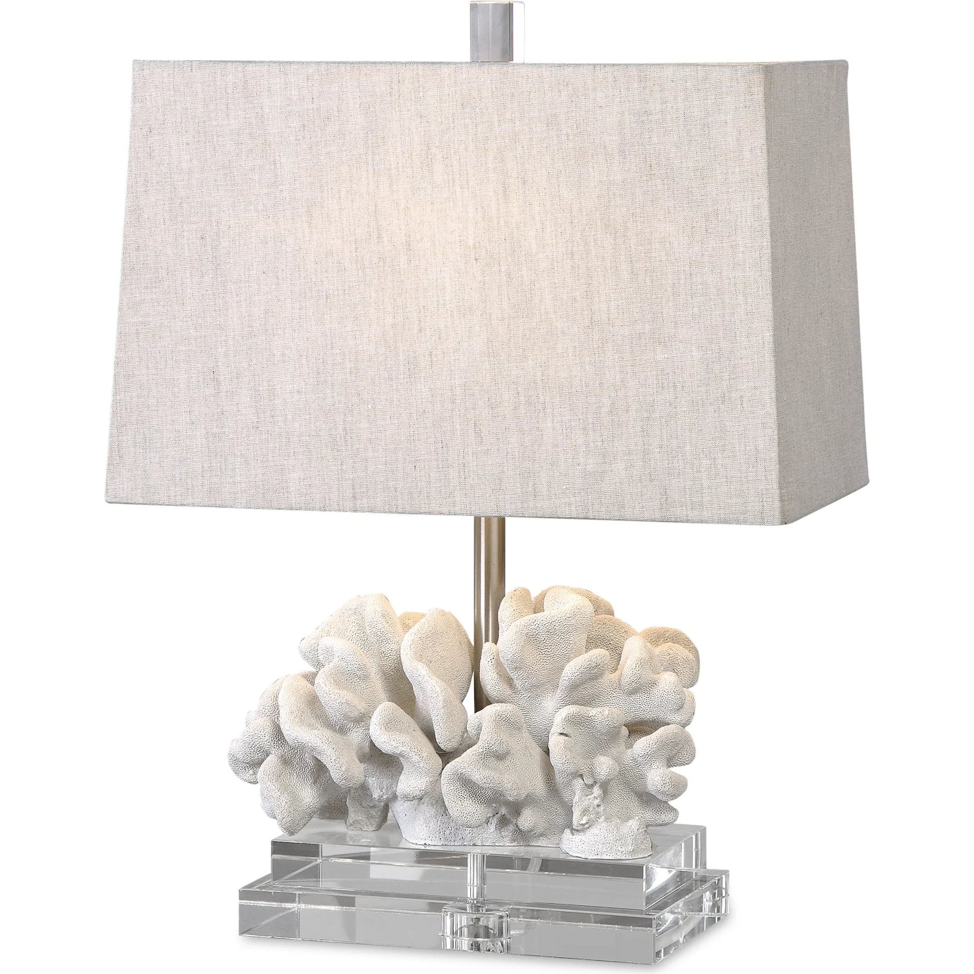 Coral Sculpture Table Lamp by Uttermost. Made from resin, crystal, iron in a coastal style.