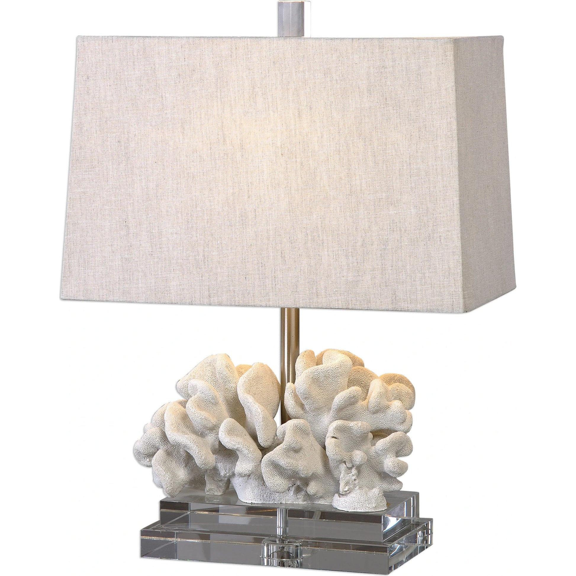 Coral Sculpture Table Lamp by Uttermost. Made from resin, crystal, iron in a coastal style.