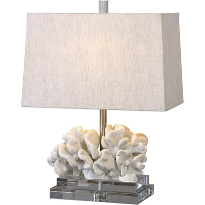 Coral Sculpture Table Lamp by Uttermost. Made from resin, crystal, iron in a coastal style.