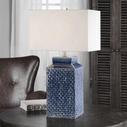 Pero Lamp by Uttermost in blue. Made from ceramic, iron in a modern style.