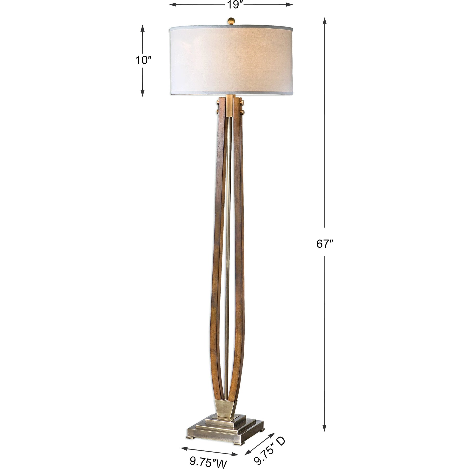 Boydton Burnished Wood Floor Lamp by Uttermost. Made from iron, linen, rubber wood in a modern style.